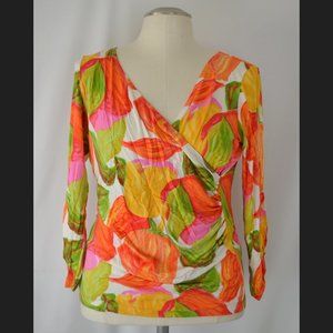 NWT CAbi Floral Faux Wrap 3/4-Sleeve Top